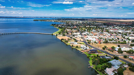Aerial View of the City of Yarrawonga and the Bridge Across to Mulwala