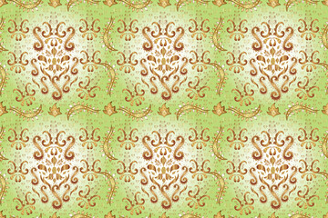 Seamless pattern with interesting doodles on colorfil background. Pano. Raster illustration.