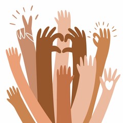 Illustration of human hands raised up	