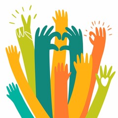 Illustration of human hands raised up	