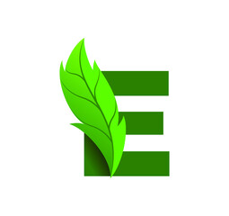 letter E leaf logo design vector