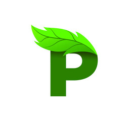 letter P leaf logo design vector