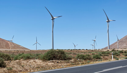 Wind Turbines, Windmills, for electric power production. Lanzarote. Canary Islands, Spain