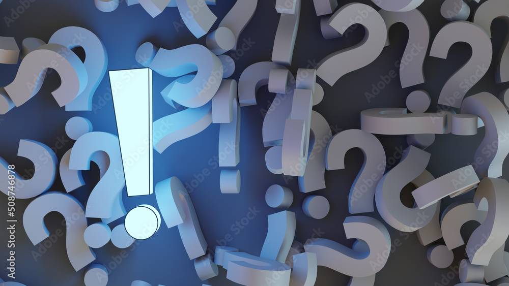 Poster exclamation mark that surrounded question mark, 3d rendering