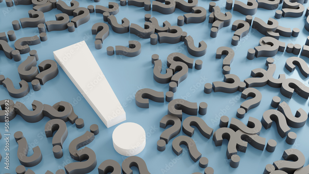 Poster exclamation mark that surrounded question mark, 3d rendering