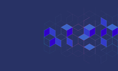 The graphic design element and abstract geometric background with isometric digital blocks. Blockchain concept and modern technology