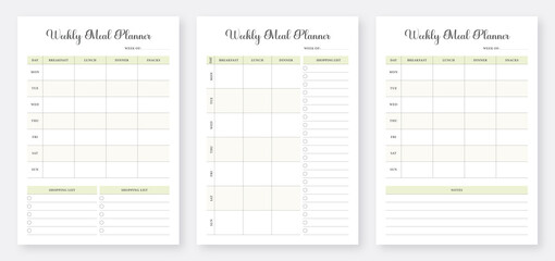 Weekly Meal Planner with Shopping list. Weekly Meal Planner Printable Template. Diet & Healthy Planner. Weekly meal healthy planners. Daily meal planner template. Set of 3 meal planner pages template.