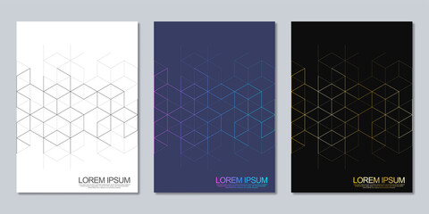 Abstract geometric covers and brochures with isometric vector blocks, polygon shape pattern - obrazy, fototapety, plakaty