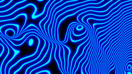 Abstract neon glowing background, 3D blue lines  on black - virtual reality concept