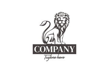 Lion logo with illustration of a lion sitting down