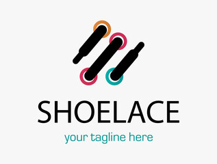 Laces Sneaker Shop logo or emblem. Shoelace vector isolated sign.