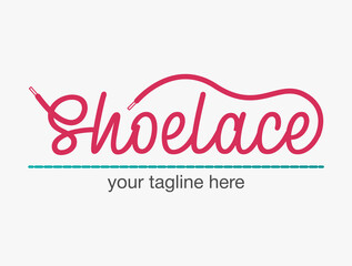 Laces Sneaker Shop logo or emblem. Shoelace vector isolated sign. - obrazy, fototapety, plakaty