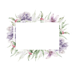  Frame with flowers for invitation or wedding. Botanical illustration. Watercolor. Hand drawn. - 508750234