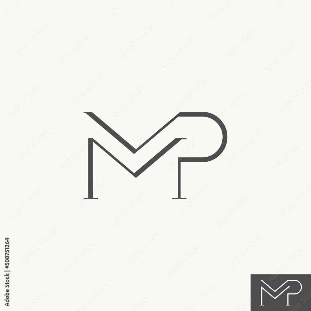 Poster simple and unique letter or word mp line serif font like on cutting shape image graphic icon logo de