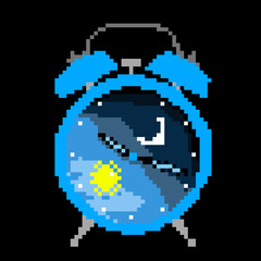 cryptopunk cheerful , blue alarm clock, nft art