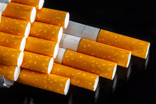 Close up cigarette in pack is addictive to be cancer.smoking reduction campaign in World No Tobacco Day
