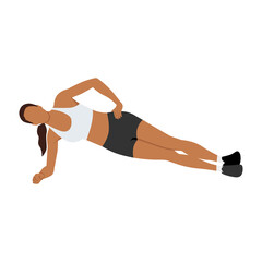 Woman doing Side plank exercise. Flat vector illustration isolated on white background