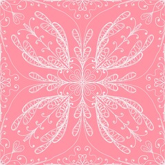 seamless white pattern on pink background. Seamless pattern with hearts and weaving. Lace, knitting,geometry, background,	
