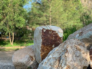 Heavy pieces of white marbles or stone of rock in the nature