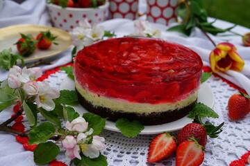 Hausgemachte Frühlingsdessert: leckerer Erdbeergeleekuchen