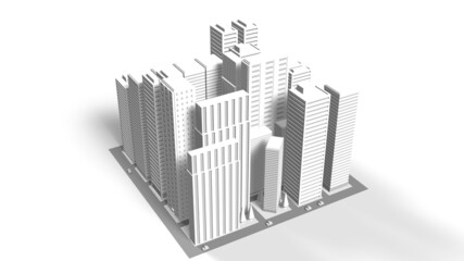 White office buildings on white background.
3D illustration.