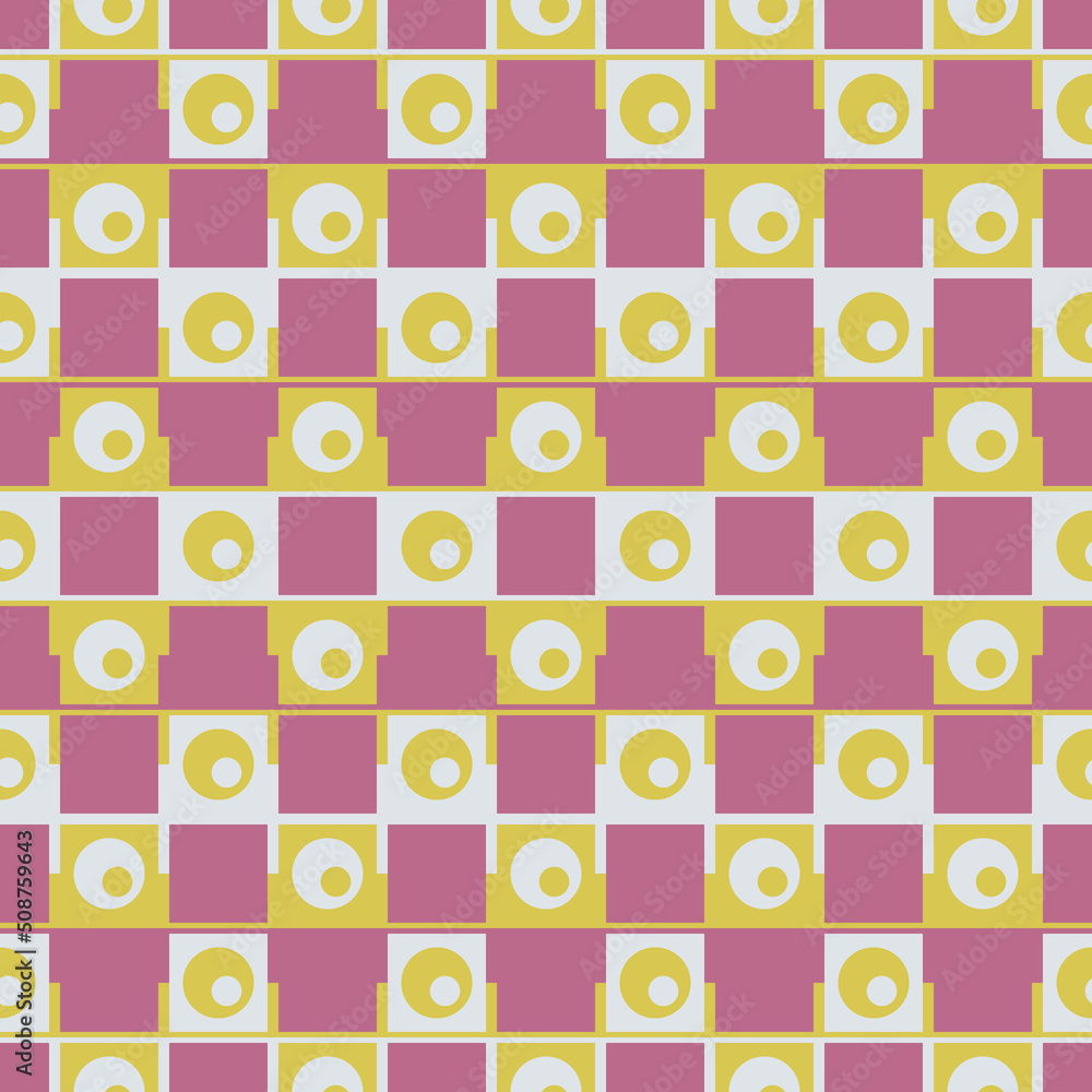 Poster pink and yellow abstract checkers. vector seamless background for the interior.