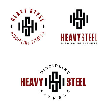 Initial Letter SH HS with Barbell Dumbbell for Crossfit Gym, Weight Lifting Bodybuilder logo design