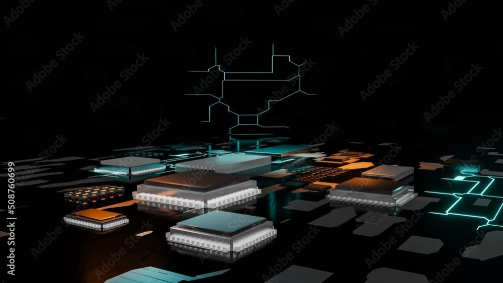 Poster chipset on circuit board in futuristic concept suitable for future technology,3d rendering.