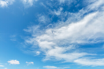 Naklejka na ściany i meble Scenic background of blue sky with fluffy clouds