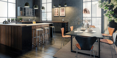 Furnishing Inside a Modern Stylish Panorama Loft Apartment - panoramic 3D Visualization