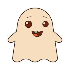 A ghost on a white background, a character. A cute ghost with a smile for your Halloween design. A symbol of a happy Halloween holiday. Vector illustration