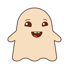 A ghost on a white background, a character. A cute ghost with a smile for your Halloween design. A symbol of a happy Halloween holiday. Vector illustration