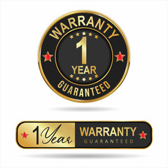 warranty guaranteed gold and black  labels on white background