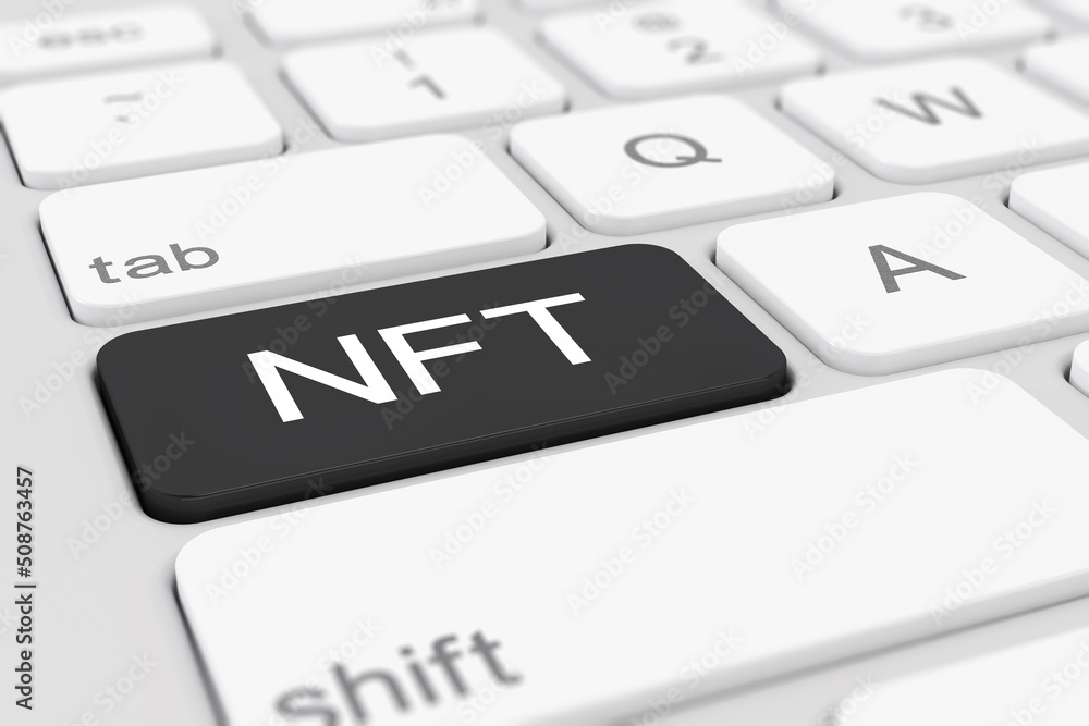 Aufkleber 3d render of a keyboard with black nft button.