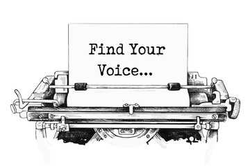 Find Your Voice message typed on vintage typewriter