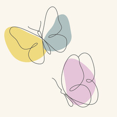 Butterfly one continuous line drawing style with abstract shapes  . Vector illustrations for decoration, graphic design, logo.