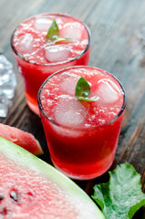 Fresh summer watermelon lemonade in glass glasses.