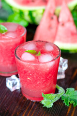 Fresh summer watermelon lemonade in glass glasses.