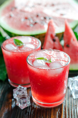 Fresh summer watermelon lemonade in glass glasses.