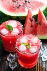 Fresh summer watermelon lemonade in glass glasses.