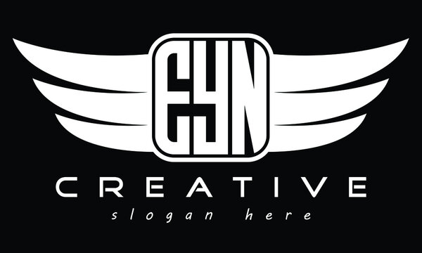 EYN three Letter Wings Flying Initial wing symbol minimalist creative concept flag icon professional logo design, Vector template