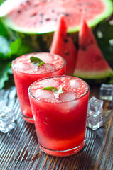 Fresh summer watermelon lemonade in glass glasses.