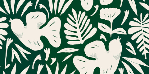 Hand drawn abstract flowers and birds illustration pattern. Collage contemporary print. Fashionable template for design. Ethnic style.