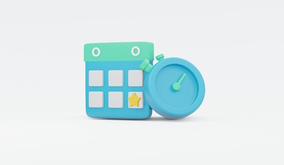 3D Rendering set of schedule and timer icon concept of time management isolated on white background. 3D Render illustration cartoon style.