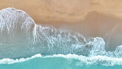 Summer tropical ocean turquoise background with seascape with beach waves from aerial  Top view...