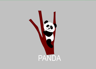 vector cute panda cartoon climb on the tree illustration