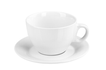 Porcelain white cup and saucer for tea or coffee isolated on white background.