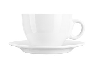 Porcelain white cup and saucer for tea or coffee isolated on white background.