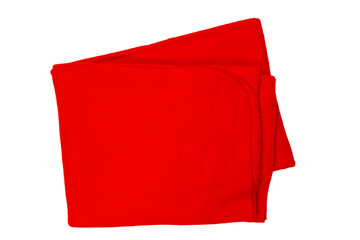 Folded red blanket on white background, clipping path. Top view.