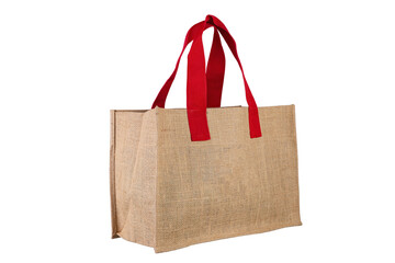 Shopping bag on isolated white background. Sackcloth texture.